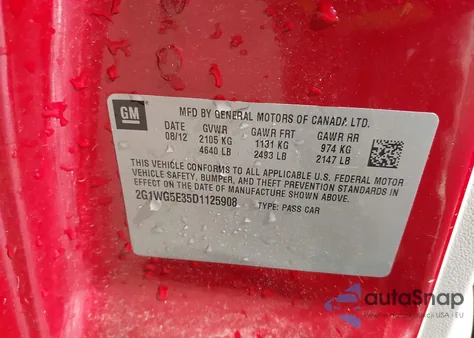 2013 Chevrolet Impala Lt из США, поврежденный, VIN 2G1WG5E35D1125908